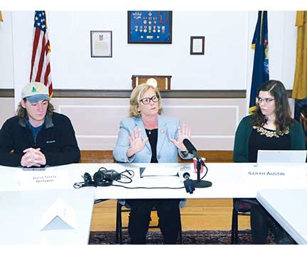 Recent college graduate Jonathan Brown, Congresswoman Chellie Pingree and analyst Sarah Austin of the Maine Center for Economic Policy (Click on dots below for more photos)